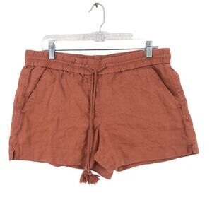 Ann Taylor Loft Linen Shorts Womens Medium Orange Mid Rise Tie Elastic Waist